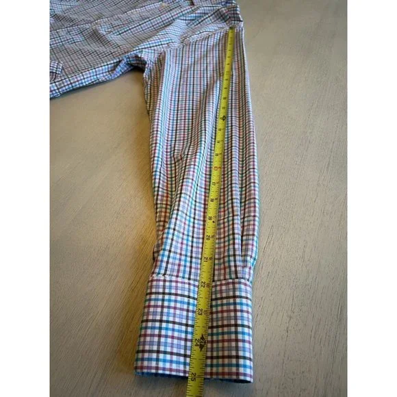 Peter Millar Pink Blue Plaid Summer Comfort Button Down‎ Shirt Size Medium - Picture 11 of 14